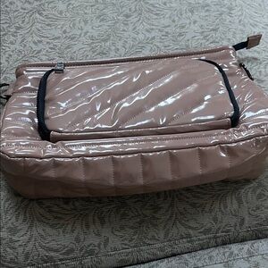 THINK ROYLN Glossy Beige Quilted Crossbody Bag